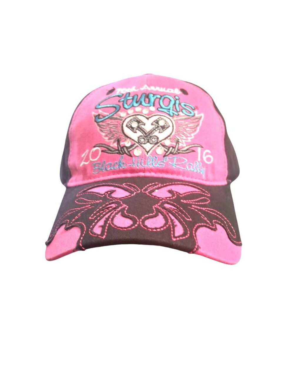 Womens Sturgis 2016 Black Hills Rally Hat Black Pink Turquoise Adj *SH16